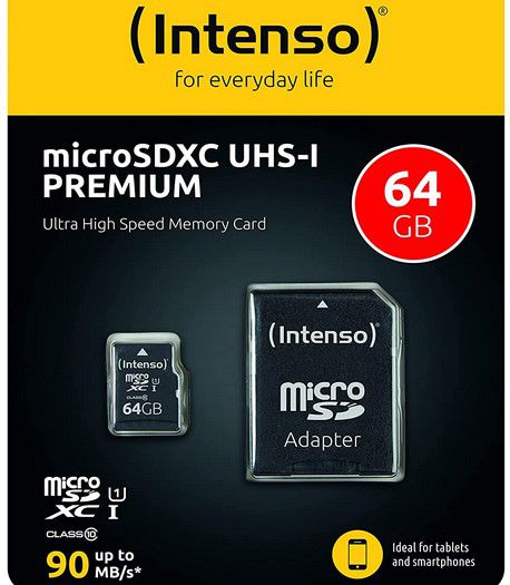 Intenso microSDXC 64GB Class 10 Speicherkarte für 5€ (statt 7€)