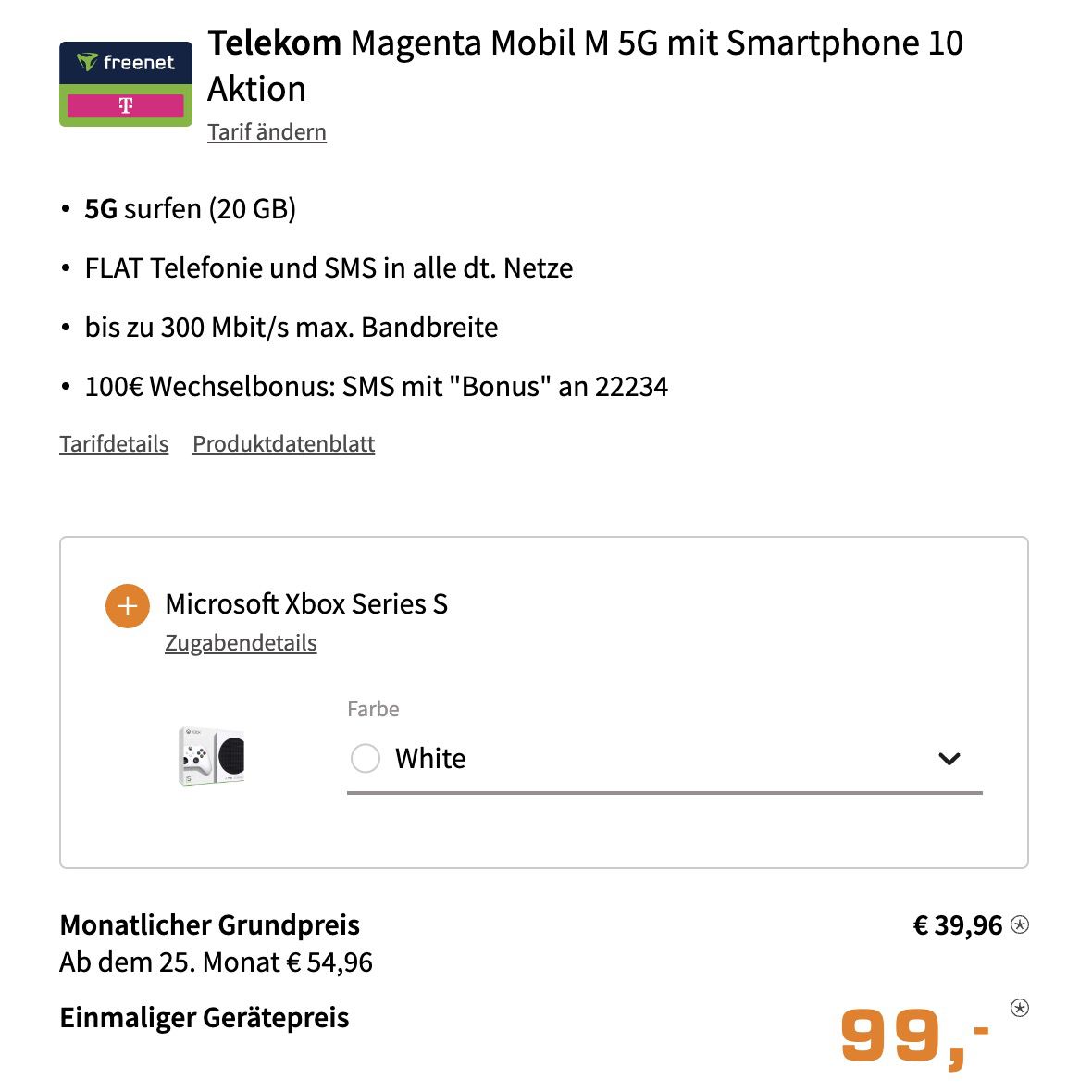 Samsung Galaxy S22 Ultra + Xbox Series S für 99€ + Telekom Allnet Flat mit 20GB 5G/LTE für 39,96€ mtl. + 50€ Bonus