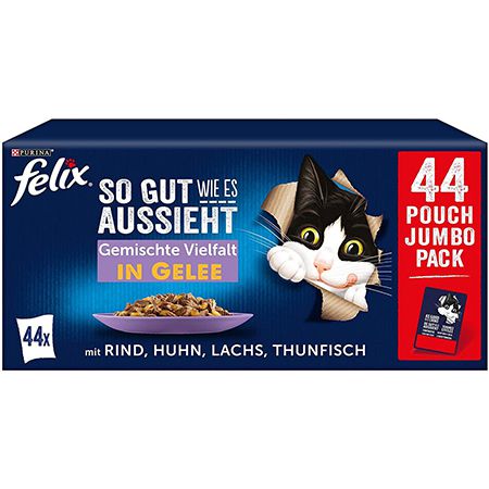 44er Pack Felix &#8211; So gut wie es aussieht, Katzenfutter in Gelee für 10,23€ (statt 14€) &#8211; Prime Sparabo