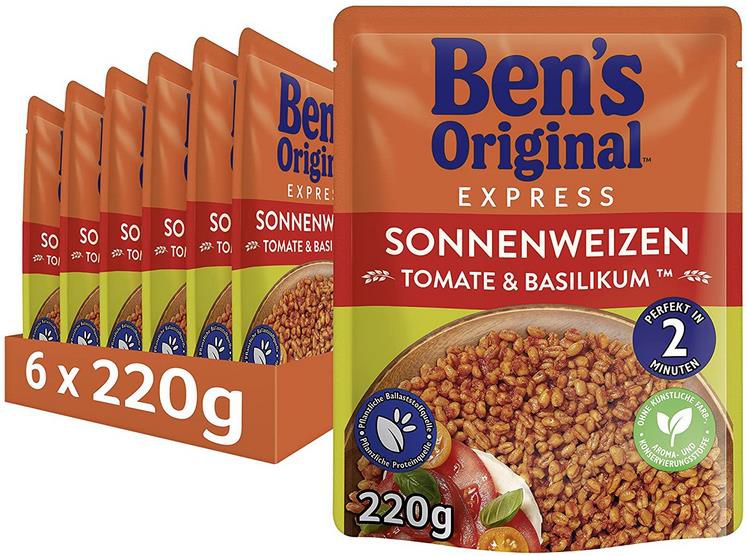 6er Pack Bens Original Express Sonnenweizen Tomate Basilikum ab 8€ (statt 12€)   Prime Sparabo