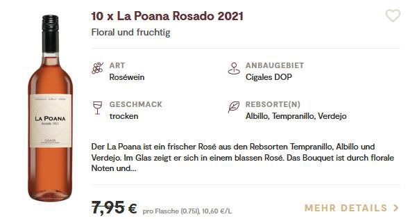 10 Flaschen La Poana Rosado 2021 Rosé für 42,89€ (statt 80€)