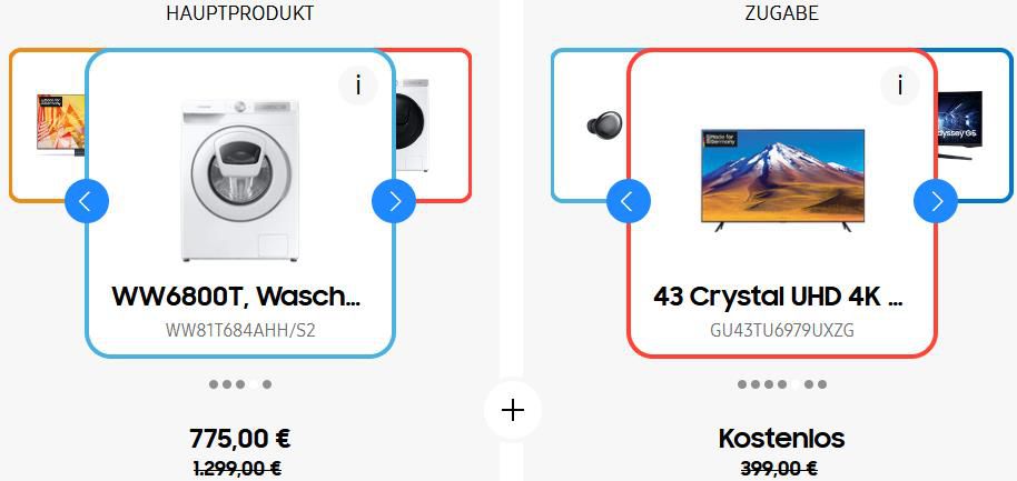 Samsung WW6800T Waschmaschine + GU43TU6979 43 Zoll 4K SmartTV für 775€ (statt 1.006€)