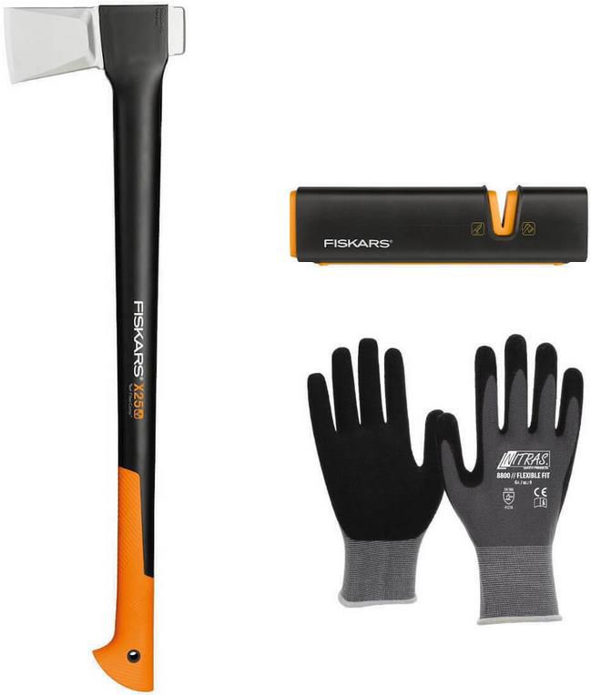 Fiskars Spaltaxt X25 XL Set inkl. XSharp Messerschärfer & Handschuhe für 74,99€ (statt 112€)