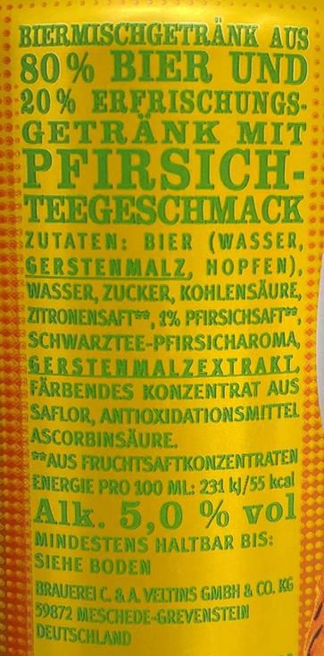 24er Pack Veltins V+ Ice Tea Peach Biermischgetränk, 0,5l Dosen für 14,99€ + Pfand (statt 21€)