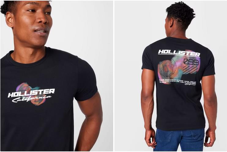 Hollister Herren T Shirt in Schwarz mit Brust  und Rückenprint für 6,45€ (statt 13€)