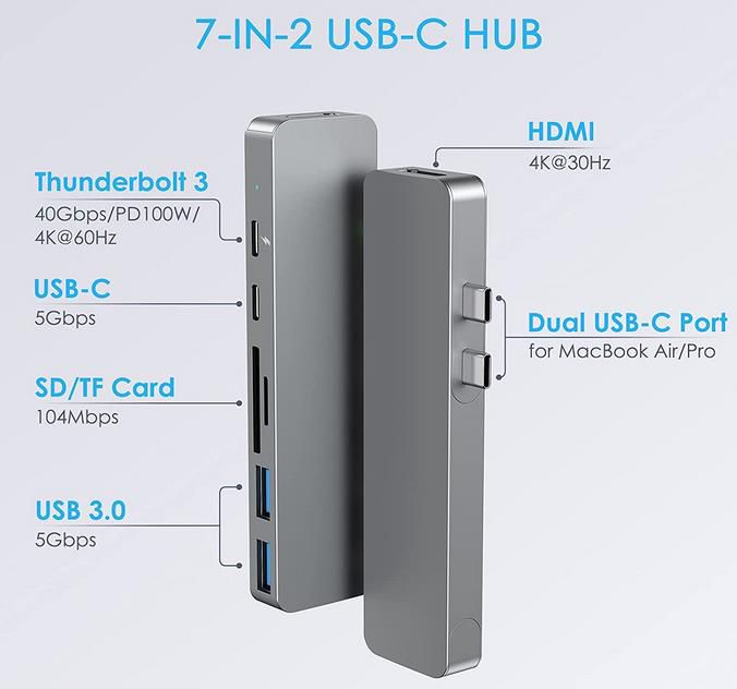 Vistreck 7 in 2 USB C/USB 3.0 Hub für MacBook Pro + Air M1 für 14,99€ (statt 21€)