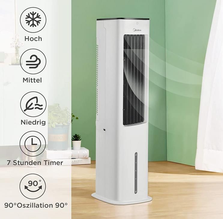 Midea AC100 20ARB Luftkühler mit Wasserkühlung, 355m³/h für 74,60€ (statt 100€)