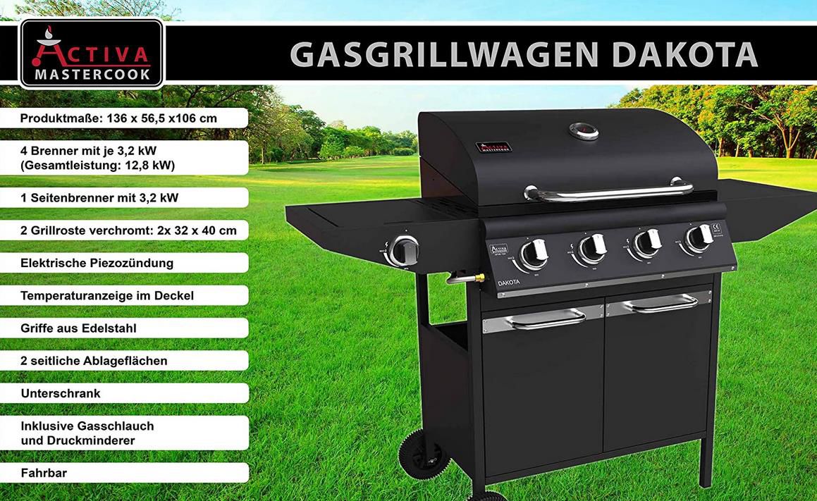 Activa Dakota 4+1 Gasgrill mit 4 Brennern + Seitenbrenner für 179,99€ (statt 205€)