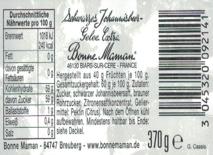 Bonne Maman Schwarzes Johannisbeer Gelee, 370g ab 1,59€ (statt 3€)   Prime Sparabo