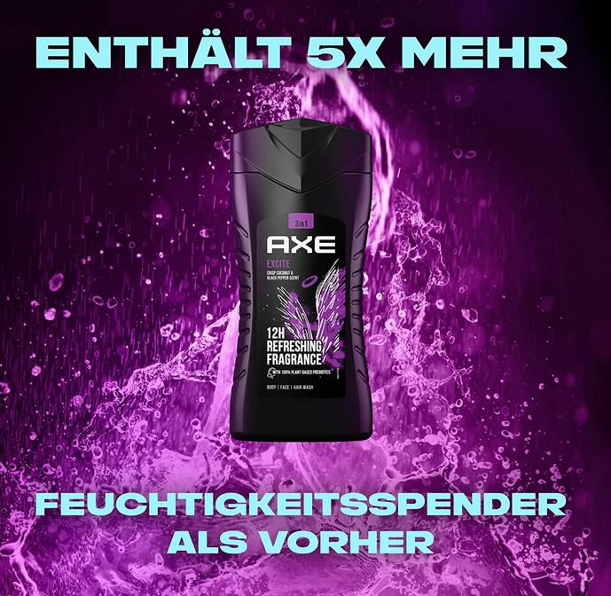 4x Axe Excite 3 in 1 Duschgel & Shampoo, 250 ml ab 6,55€ (statt 9€)   Prime Sparabo