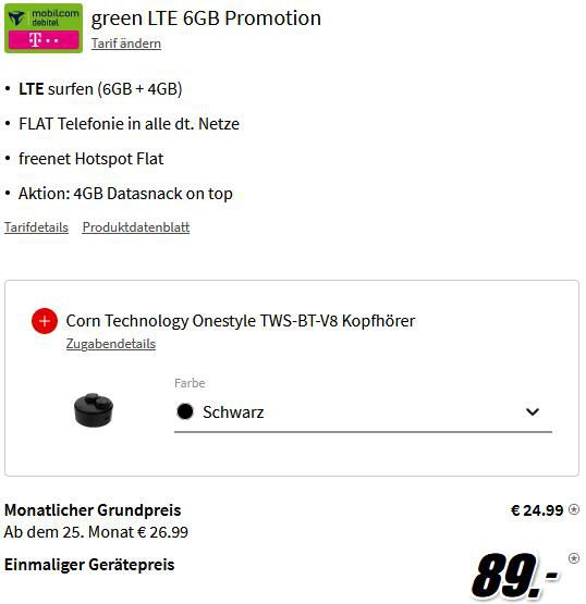 Xiaomi 12X mit 256GB + Onestyle TWS BT V8 Kopfhörer für 89€ + Telekom Allnet Flat mit 10GB LTE für 24,99€ mtl.