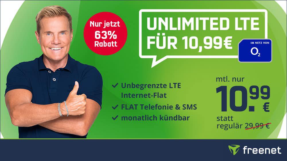 o2 Allnet Flat inkl. unlimited LTE Datenvolumen (max. 2 Mbit/s) für 10,99€ mtl.   sogar monatlich kündbar!