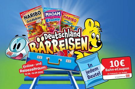 10€ Bahn eCoupon mit HARIBO/Maoam Produkten sichern