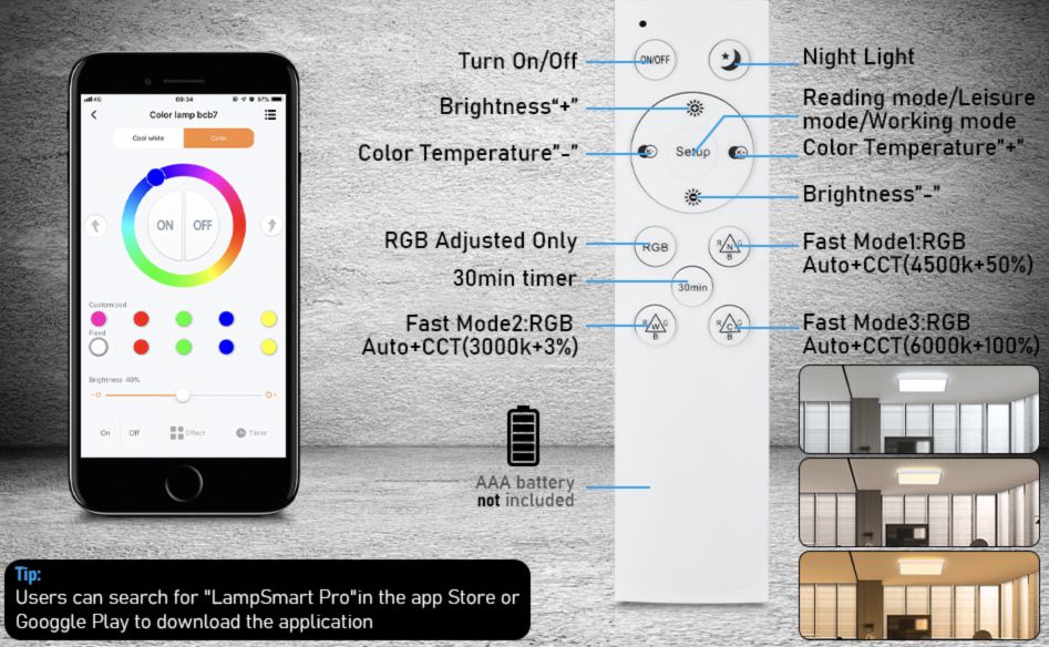 HSYFUNA 30W RGBW LED Deckenleuchte mit Fernbedienung & App Steuerung für 30€ (statt 43€)