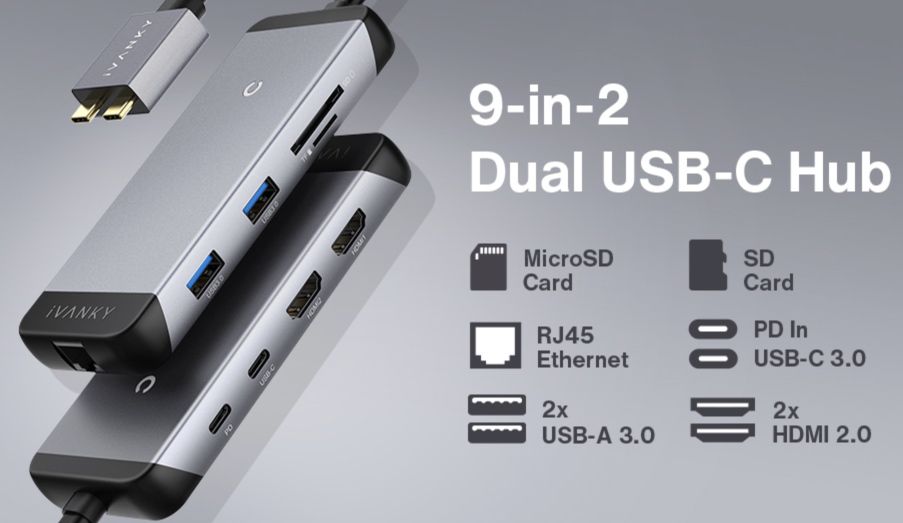 IVANKY ‎VCB02 Dual USB C Hub mit 100W PD für 20,49€ (statt 42€)