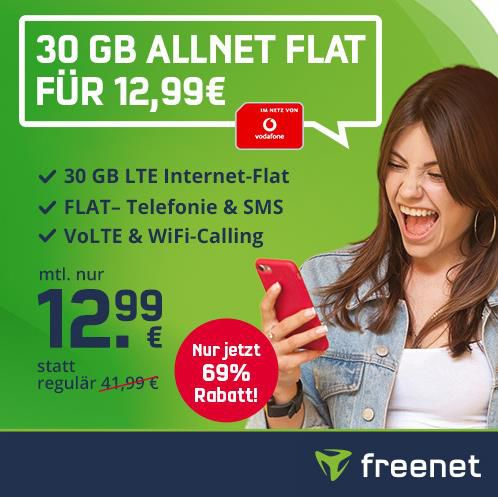Vodafone Allnet-Flat mit 30GB LTE für 12,99€ mtl. &#8211; eSIM möglich