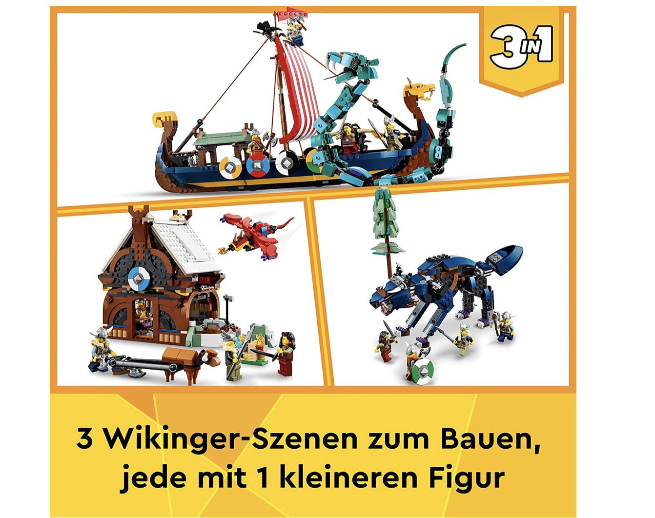LEGO 31132 Creator 3 in 1   Wikingerschiff mit Midgardschlange für 75,62€ (statt 86€)