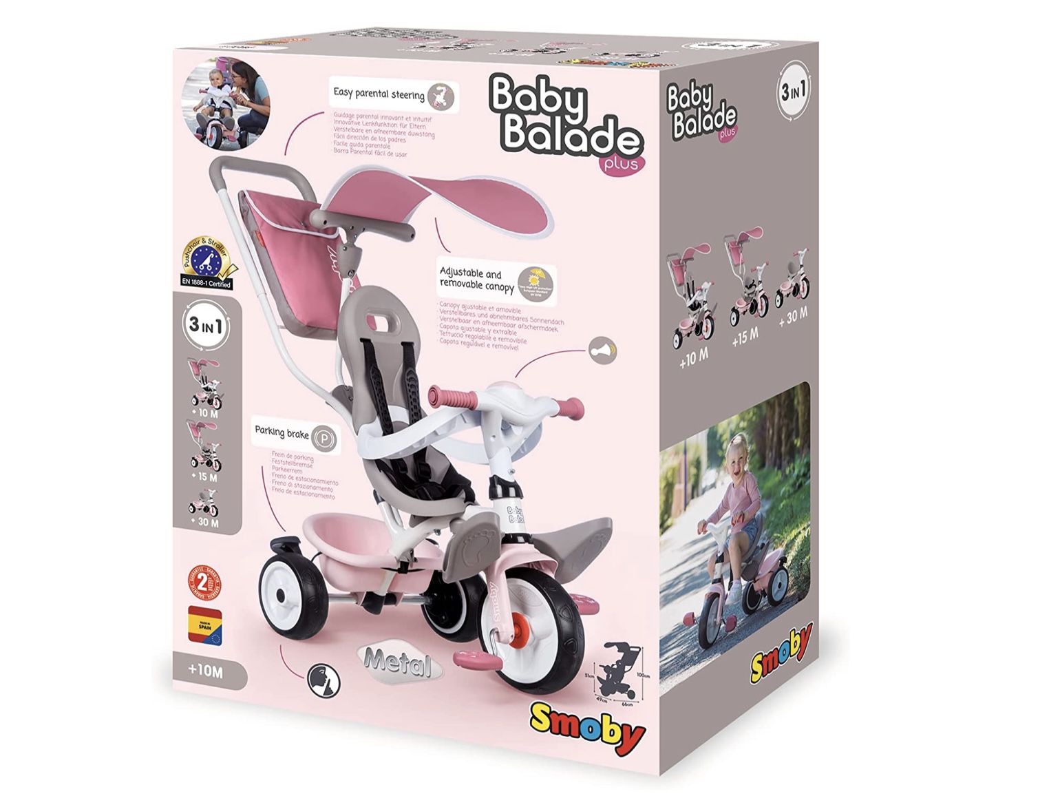 Smoby 741401   Baby Balade   Mitwachsendes Kinderdreirad mit Schubstange für 69,99€ (statt 81€)