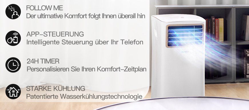 Comfee Mobiles Klimagerät Easy Cool 2.0 mit 7000 BTU & App Steuerung für 194,21€ (statt 239€)