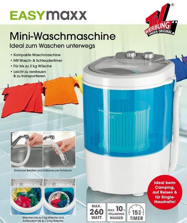 EASYmaxx Mini Waschmaschine bis 3kg (Camping?) für 69,90€ (statt 80€)