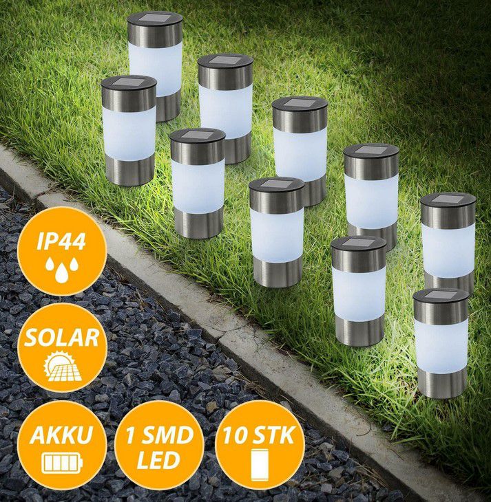 10er Pack EAXUS Big Tube Solar Leuchten mit Erdspieß IP44 für 29,99€ (statt 39€)