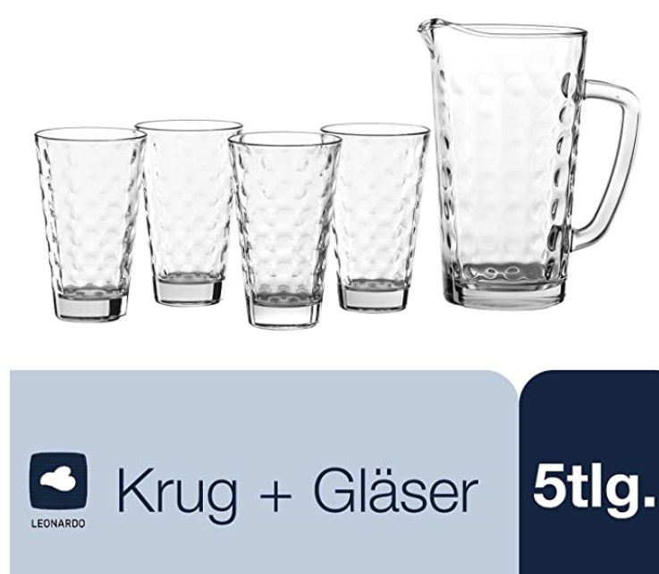 LEONARDO Ciao Optic- 4 Gläser Set (je 0,3L) + 1,2l Krug für 9,99€ (statt 17€) -prime