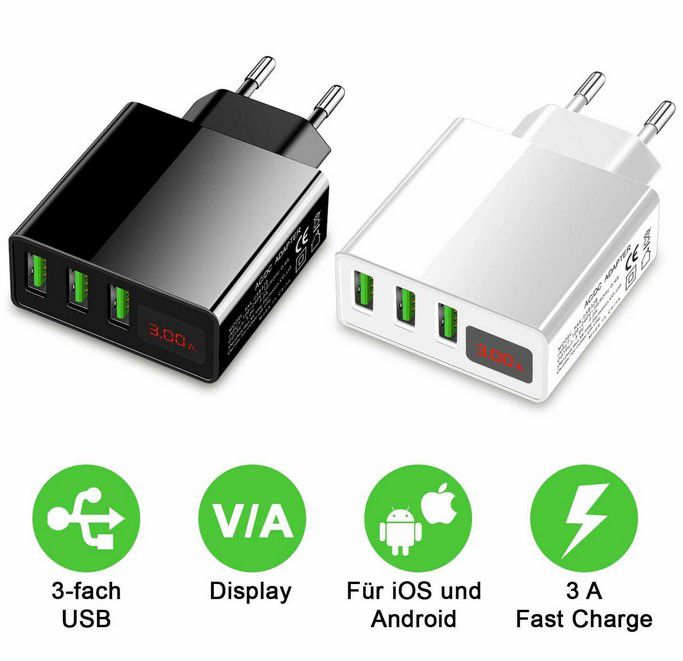 Eaxus USB Netzteil 3 Ports mit Display für 9,99€ (statt 15€)