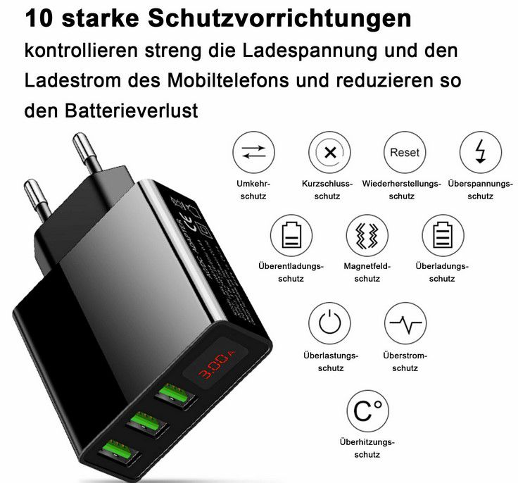 Eaxus USB Netzteil 3 Ports mit Display für 9,99€ (statt 15€)
