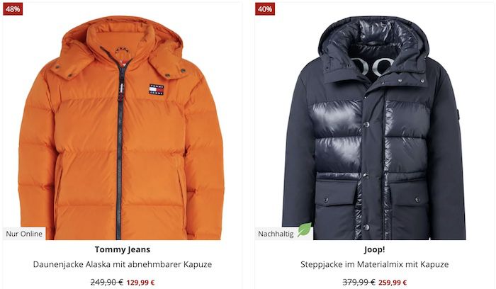 Hirmer Winterjacken Sale bis 50% Rabatt   z.B. Tommy Jeans Steppjacke 119,99€ (statt 165€)