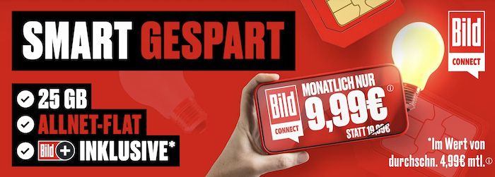 ➡️🔥 1&1 Allnet 25GB 5G für 9,99€ mtl. + BILDplus GRATIS (Wert 4,99€ mtl.)   monatlich kündbar!