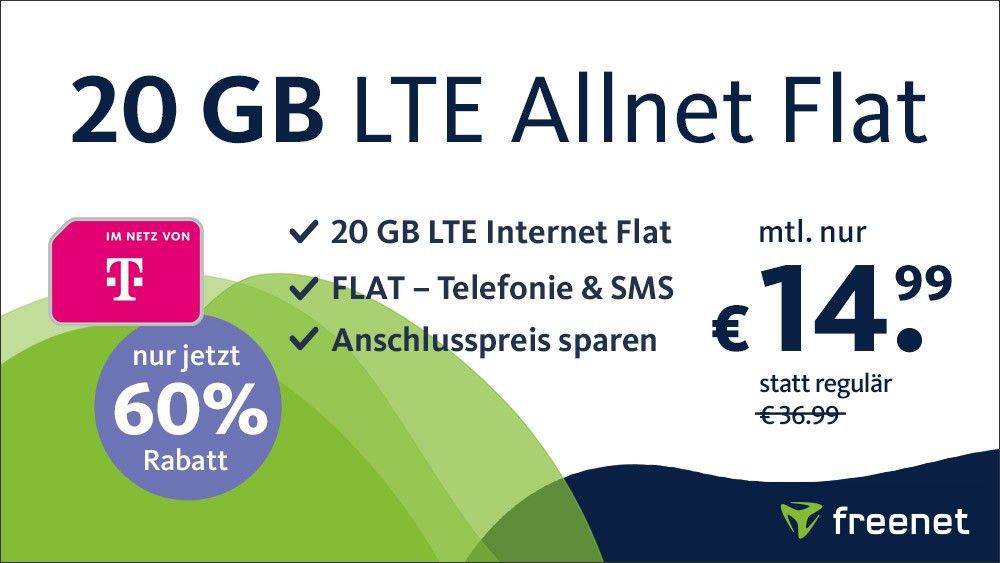 Telekom Allnet Flat von freenet mit 20GB LTE für 14,99€ mtl.