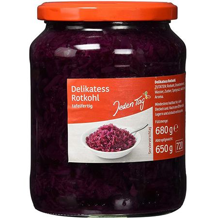 680g Jeden Tag tafelfertiger Rotkohl im Glas für 0,75€