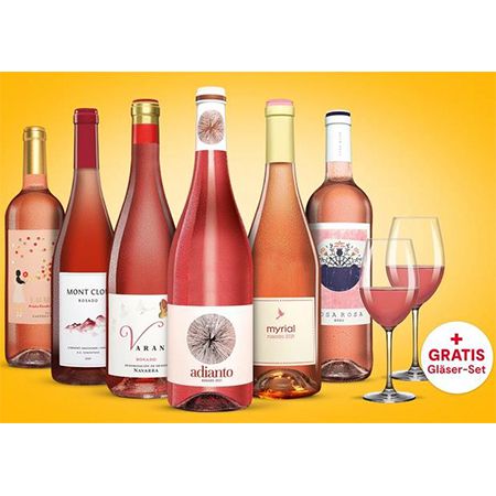 6 Flaschen Rosewein im Vinos Rosado Paket + 2 Gläser Gratis für 29,99€ (statt 57€)