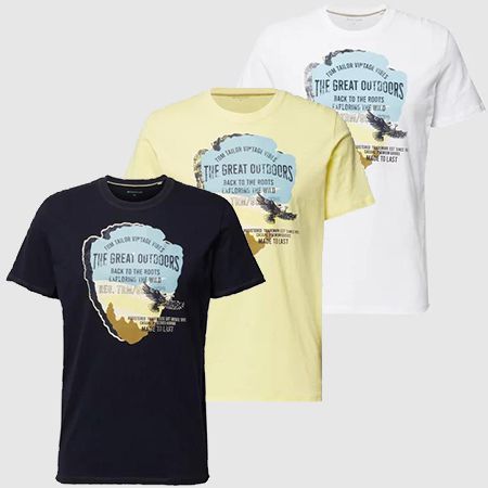 Tom Tailor Herren T Shirts mit Motivprint in drei Farben für je 7,64€ (statt 14€)