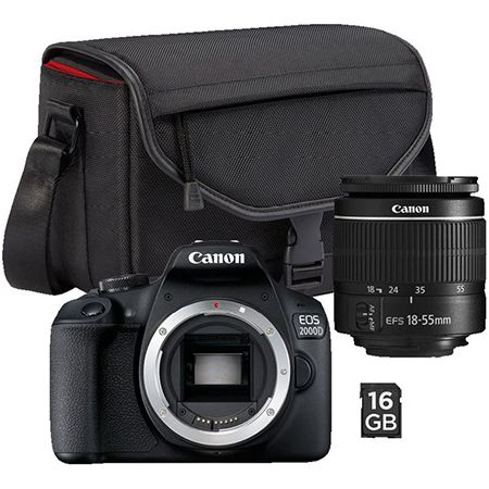 Canon EOS 2000D Kit mit 18-55 mm Objektiv, 16GB SD, Tasche für 349€ (statt 469€)