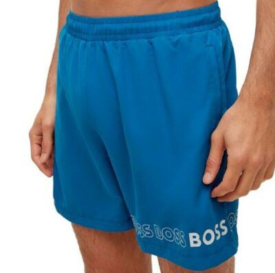 BOSS Badehose Dolphin mit Label Print in Blau für 30€ (statt 60€)