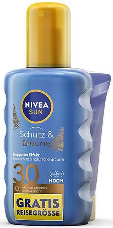 Nivea Sun Schutz & Bräune Spray LSF 30 inkl. Reisegröße, 200 ml + 30 ml ab 7,67€ (statt 10€)   Prime Sparabo