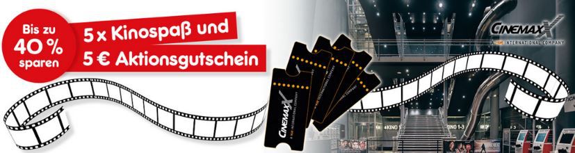 5x Cinemaxx Kinogutscheine für 2D Vorstellungen + 5€ Verpflegungsgutschein ab 29,95€