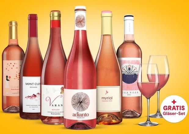 6 Flaschen Rosewein im Vinos Rosado Paket + 2 Gläser Gratis für 29,99€ (statt 57€)
