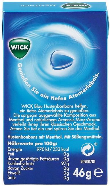 20er Pack WICK Blau Hustenbonbons ohne Zucker, 46g ab 14,48€ (statt 19€)   Prime Sparabo