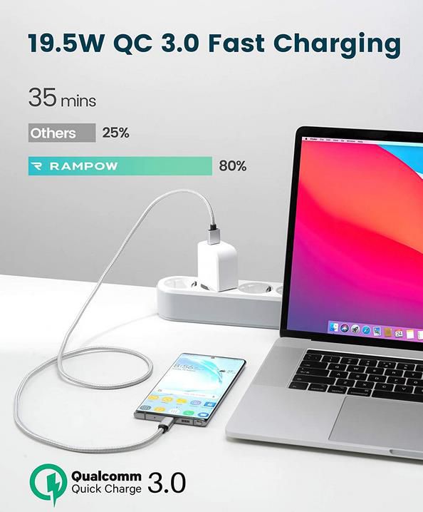 Rampow Quick Charge 3.0 USB Ladegerät mit 19.5W für 4,39€ (statt 11€)   Prime