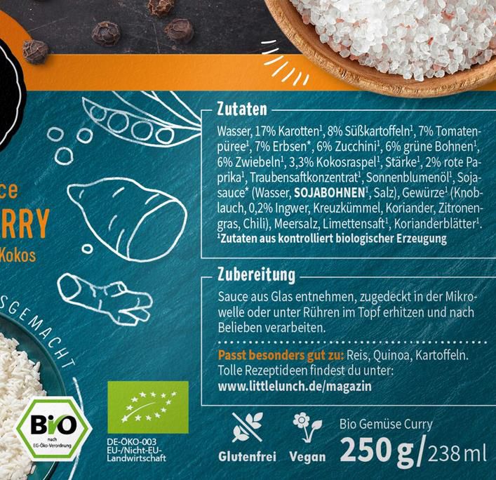 4x Little Lunch Lieblingssauce Bio Gemüse Curry, 250g ab 6,96€ (statt 9€)   Prime Sparabo