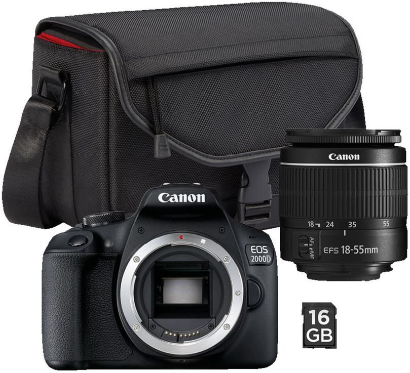 Canon EOS 2000D Kit mit 18 55 mm Objektiv, 16GB SD, Tasche für 349€ (statt 469€)