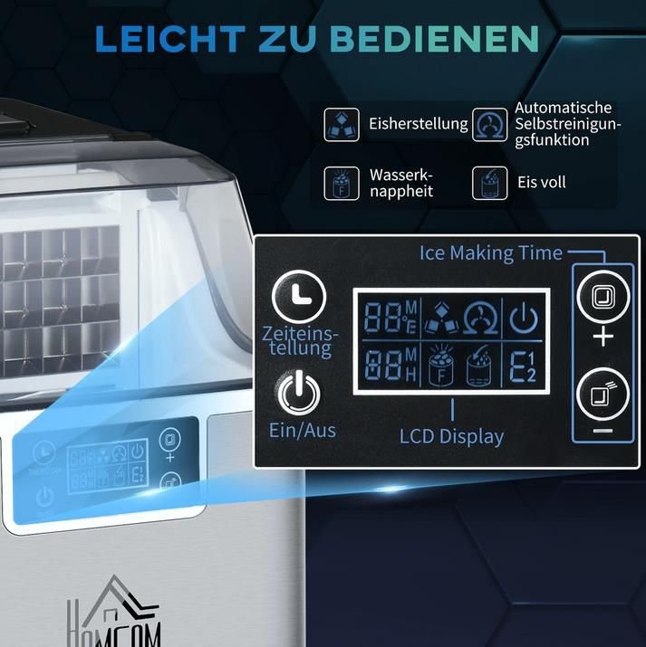 Homcom Eiswürfelmaschine mit LCD Bedienfeld, 2,3l für 189,90€ (statt 243€)
