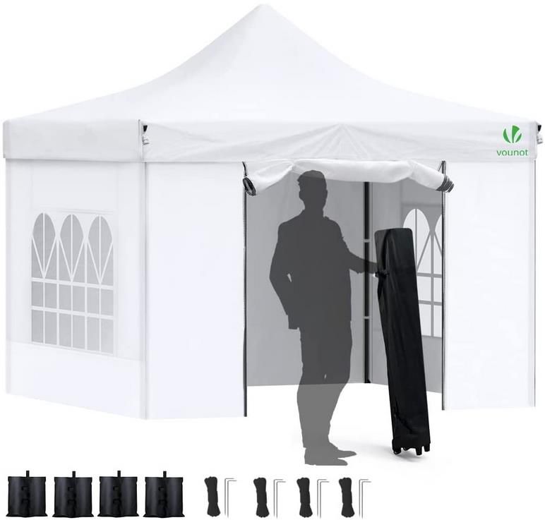 Vounot Pop Up Faltpavillon mit 4 Seitenteilen und 4 Sandsäcke, 3x3m für 111,99€ (statt 140€)