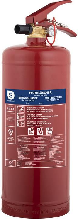 Smartwares FEX 15030 Pulver Feuerlöscher (Brandklassen: 21A, 89B und C), 3kg für 23,90€ (statt 42€)