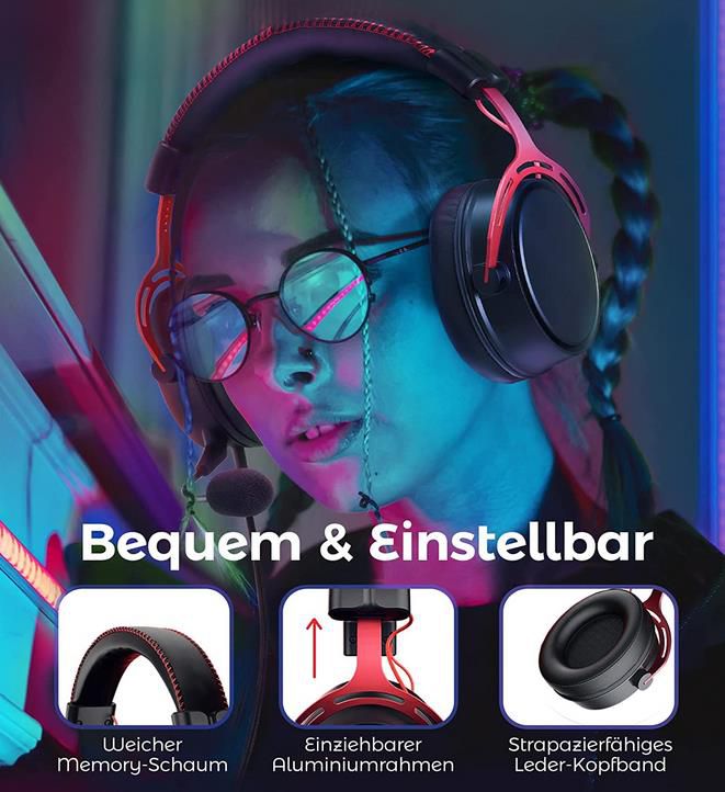 Gaming Headset mit Mikrofon, 7.1 Surround Sound und Noise Cancelling für 9,45€ (statt 16€)   Prime