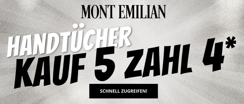 SportSpar: 5 für 4 Mont Emilian Handtücher in versch. Farben & Größen ab 23,96€