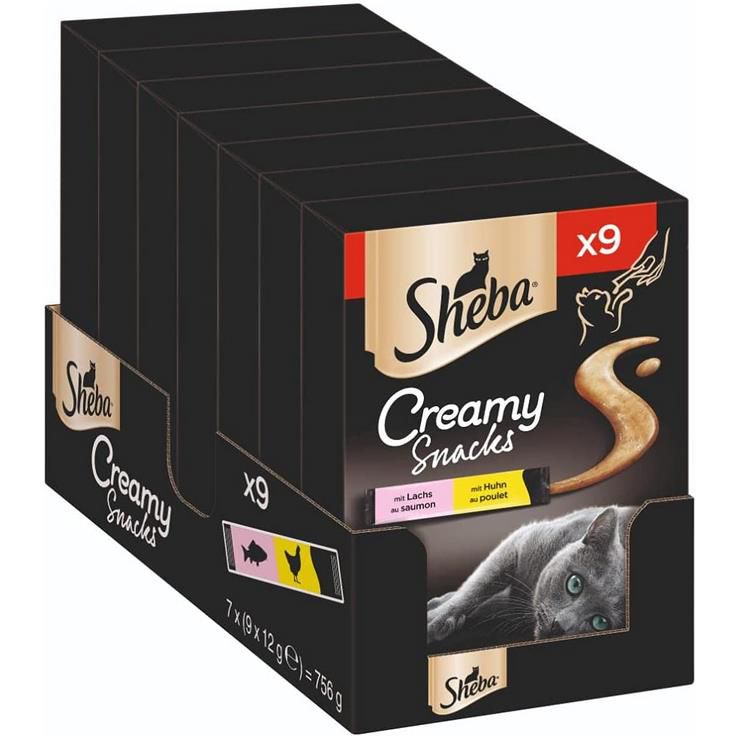 7x 9er Pack Sheba Creamy Snacks mit Huhn &#038; Lachs ab 15,59€ (statt 24€) &#8211; Prime Sparabo