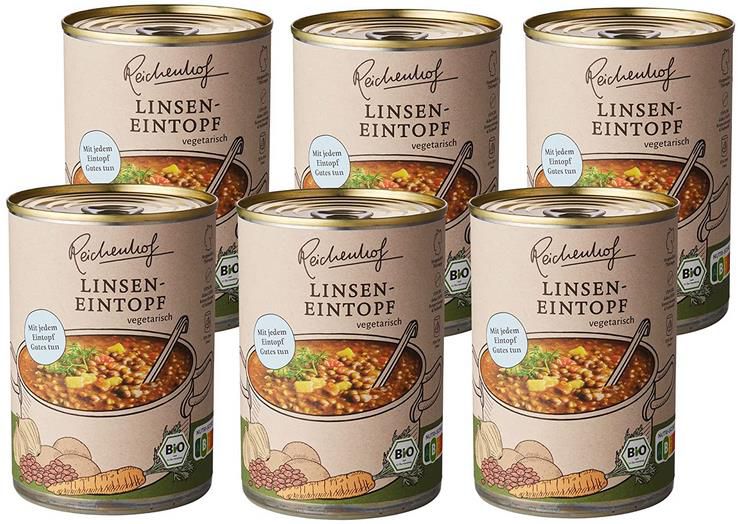 6er Pack Reichenhof Bio Linsen Eintopf, 400g Dosen ab 8,19€ (statt 12€)   Prime